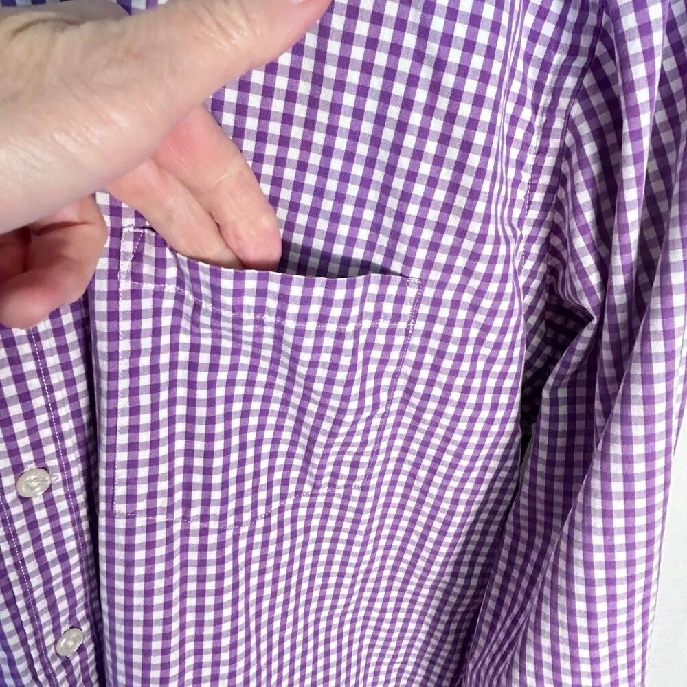 VTG Y2K J. Crew Men's Lavender White Gingham Check Button Front Shirt Size XL